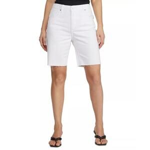 NUMERO Women's High Ride Modern Bermuda Raw-Hem Denim Shorts Size 32 White‎